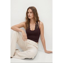 Rays Kahve Boyundan Bağlamalı Dantel Detay Çıtçıtlı Bodysuit 0348