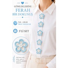 Neholia El Örgüsü Gömlek Ceket Aksesuarı 5'li Set Çiçek Broş Tak Çıkar Düğme Için Süs Kadın Gömlek Hırka Ceket Süsü Gözlük Tutucu Aksesuar