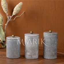 Miarik Design Dekoratif Gri Mermer Eskitme Renk Top Aksesuarli 3 Lü Baharatlık Şekerlik Kavanoz Seti