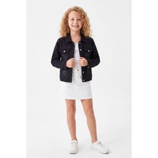 Joy Kids Kız Çocuk Likralı Kelebek Nakışlı Crop Kot Ceket (5-16YAŞ) (Siyah)