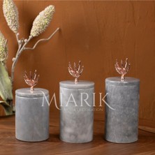 Miarik Design Dekoratif Gri Mermer Rose Renkzeytin Dal Aksesuarli 3 Lü Baharatlık Şekerlik Kavanoz Seti