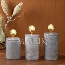 Miarik Design Dekoratif Gri Mermer Gold Renk Midye Aksesuarli 3 Lü Baharatlık Şekerlik Kavanoz Seti