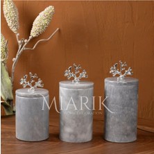 Miarik Design Dekoratif Gri Mermer Gümüş Renk Cinar Yapragi Aksesuarli 3 Lü Baharatlık Şekerlik Kavanoz Seti