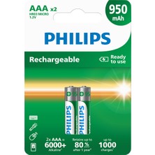 Philips 950 Mah Şarj Edilebilir Aaa Ince Kalem Pil - R03B2A95/10 - 2'li Paket - Ready To Use