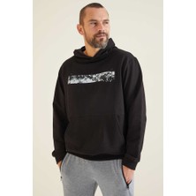 Stsahra  Erkek Siyah Kapşonlu Sweatshirt