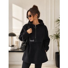 Stsahra  Kadın Siyah Kapşonlu Polar Sweatshirt