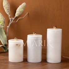 Miarik Design Dekoratif Beyaz Mermer Gold Renk Top Aksesuarli 3 Lü Baharatlık Şekerlik Kavanoz Seti