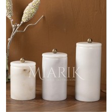 Miarik Design Dekoratif Beyaz Mermer Eskitme Renk Top Dal Aksesuarli 3 Lü Baharatlık Şekerlik Kavanoz Seti