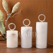 Miarik Design Dekoratif Beyaz Mermer Gümüş Renk Halka Aksesuarli 3 Lü Baharatlık Şekerlik Kavanoz Seti