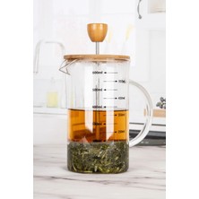 Naturelove Borosilikat Cam Lüx 600 ml Bambu Kapaklı French Press - Ölçü Kabı