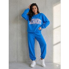 Stsahra  Kadın Mavi Bisiklet Yaka Sweatshirt