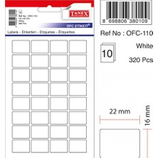 Tanex Ofc-110 Beyaz Ofis Etiketi 100 Adet 16 x 22 mm Ölçülerle 10'lu Poşet