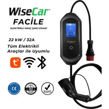 WiseCar Facile 22 kW 32A Mobil Uygulamalı Elektrikli Araç Şarj Cihazı Taşınabilir Wifi + Bluetooth ile Tüm Araçlarla Uyumlu
