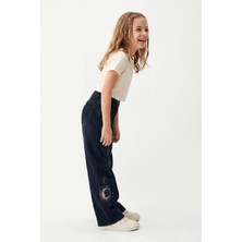 Joy Kids Kız Çocuk Beli Lastikli Ay-Yıldız Temalı Ispanyol Paça Kot Pantolon (Siyah) (11-16YAŞ)