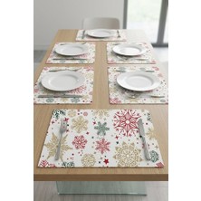 Rona Home Yılbaşı Tabak Altlığı 6'lı Amerikan Servis Seti Leke Tutmaz Su Geçirmez Kar Tanesi Desenli