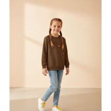 Miniğimin Cicileri Pul Çiçek Işlemeli Kız Çocuk sweat - Kahve