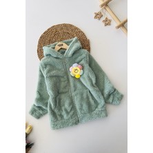 Miniğimin Cicileri Papatya 3D Detaylı Peluş hırka - Yeşil