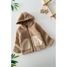 Miniğimin Cicileri Cep Detaylı Kapüşonlu Unisex Çocuk Welsoft hırka - Kahve Köpüğü