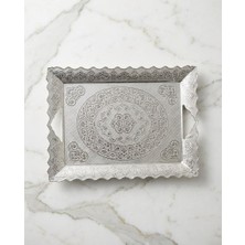 Fair Home Beyzade Büyük Boy Gümüş Renk Metal Dikdörtgen Tepsi