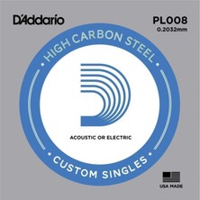D'Addario PL008 Elektro Ve Akustik (E) Mi Teli 0.2032 mm Yüksek Karbon Çelik USA Menşeli