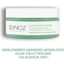 Sinoz Nemlendirici, Arındırıcı ve Aydınlatıcı Glow Vücut Peelingi %5 Glikolik Asit 200 gr