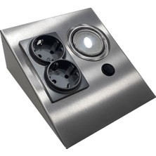 Espar Paslanmaz Metal (İnox) Dolap Tezgah Altı Led Aydınlatmalı Priz 15cm x 16cm x 7cm