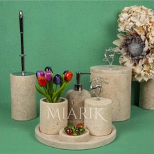 Miarik Design Dekoratif Doğal Traverten Mermer Banyo Seti Takımı Aksesuar Detaylı