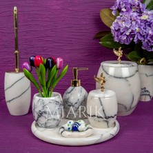 Miarik Design Dekoratif Leylak Mermer Banyo Seti Takımı 7 Li Pirinç Detaylı Tasarım Set