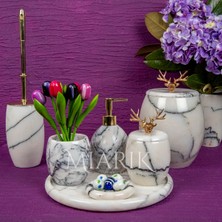 Miarik Design Dekoratif Leylak Mermer Banyo Seti Takımı 7 Li Pirinç Detaylı Tasarım Set