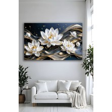 Parıltı Yayınları Modern 3D Altın Lotus Çiçeği Dekoratif Cam Tablo Lüks Siyah Gold Salon Ofis Duvar Dekorasyonu