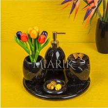 Miarik Design Dekoratif Siyah Mermer Banyo Seti Takımı 5 Li Tasarım Set