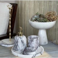 Miarik Design Dekoratif Leylak Mermer Gold Detaylı 5 Li Banyo Seti Takımı