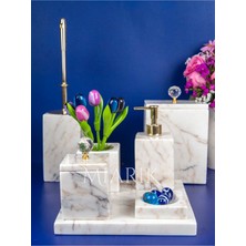 Miarik Design Dekoratif Mermer Aksesuar Detaylı 7 Li Kare Banyo Seti Takımı