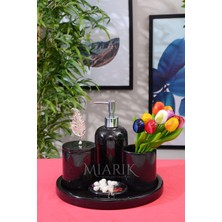 Miarik Design Dekoratif Mermer Yaprak Detaylı 5 Li Banyo Seti Takımı