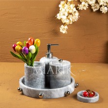 Miarik Design Dekoratif Mermer Top Kabare Detaylı 5 Li Banyo Seti Takımı