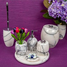 Miarik Design Dekoratif Leylak Mermer Banyo Seti Takımı 7 Li Pirinç Detaylı Tasarım Set