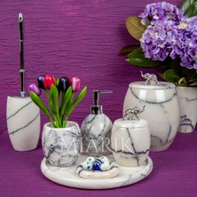 Miarik Design Dekoratif Leylak Mermer Banyo Seti Takımı 7 Li Pirinç Detaylı Tasarım Set