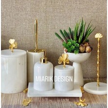 Miarik Design Dekoratif Beyaz Mermer Gınko Aksesuar Detaylı 6 Li Banyo Seti Takımı