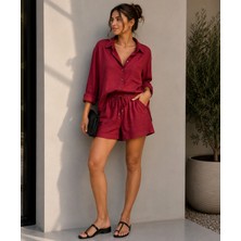 Cns Woman Studio Perry Bordo Cep Detaylı Salaş Gömlek - Oversize