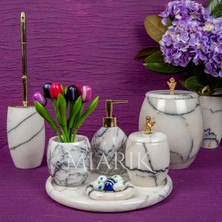 Miarik Design Dekoratif Leylak Mermer Banyo Seti Takımı 7 Li Pirinç Detaylı Tasarım Set