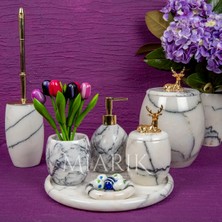 Miarik Design Dekoratif Leylak Mermer Banyo Seti Takımı 7 Li Pirinç Detaylı Tasarım Set