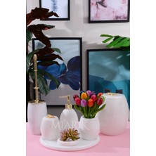 Miarik Design Dekoratif Mermer Banyo Seti Takımı 7 Li Aksesuar Detaylı Tasarım Set