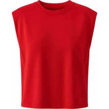 Purple By Banu Kırmızı Vatkalı Basic Tshirt