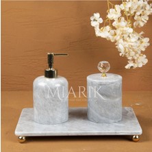 Miarik Design Dekoratif Grı Mermer Aksesuar Detaylı 3 Lu Banyo Seti Takımı