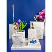 Miarik Design Dekoratif Mermer Aksesuar Detaylı 7 Li Kare Banyo Seti Takımı