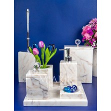 Miarik Design Dekoratif Mermer Aksesuar Detaylı 7 Li Kare Banyo Seti Takımı