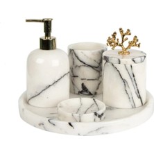 Miarik Design 5 Parça Rolin Leylak Mermer Banyo Seti 5li - Gold Mercan Mor Mermer