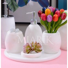 Miarik Design Dekoratif Beyaz Mermer Oval Banyo Seti Takımı 5 Litasarım Set