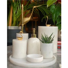 Miarik Design Dekoratif Beyaz Mermer Gold Kuş Kuğu Detaylı 7 Li Banyo Seti Takımı Şık Tasarım
