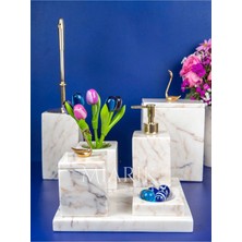 Miarik Design Dekoratif Mermer Aksesuar Detaylı 7 Li Kare Banyo Seti Takımı